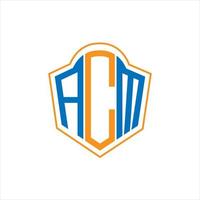 design de logotipo escudo monograma abstrato acm em fundo branco. logotipo da carta inicial criativa acm. vetor