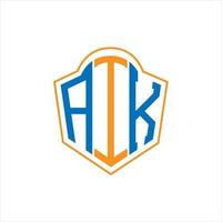 design de logotipo escudo monograma abstrato aik em fundo branco. logotipo da carta inicial criativa aik. vetor