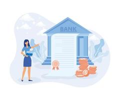 ilustração de finanças e investimento. personagens de negócios comprando títulos ou ações no mercado de capitais. conceito de negociação financeira e de ações. ilustração vetorial plana vetor