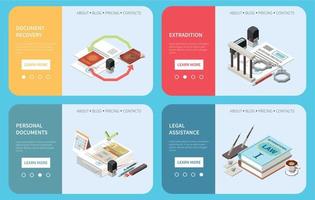 páginas de destino isométricas dos serviços da embaixada vetor