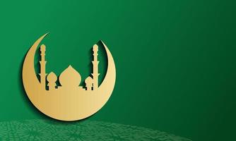 silhueta de ouro da mesquita em fundo verde abstrato, conceito para o mês sagrado da comunidade muçulmana ramadan kareem vetor