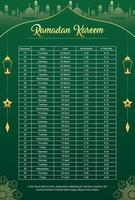 modelo de calendário islâmico ramadan kareem e calendário sehri ifter vetor