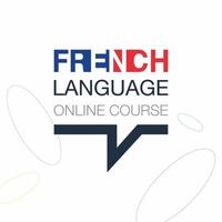 logotipo icônico do curso de francês online. língua estrangeira fluente. conceito de logotipo de educação online. ilustração vetorial vetor