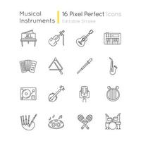 conjunto de ícones lineares perfeitos de pixel de instrumento orquestral vetor