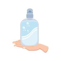 frasco de gel antibacteriano na mão sobre fundo branco vetor