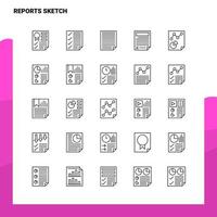 conjunto de ícones de linha de esboço de relatórios define 25 ícones. Conjunto de ícones pretos de design de estilo de minimalismo vetorial. pacote de pictograma linear. vetor