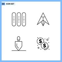 4 ícones. símbolos de contorno criativo de estilo de linha. sinal de ícone de linha preta isolado no fundo branco. vetor