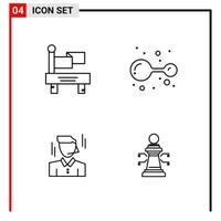 4 ícones gerais para impressão de design de sites e aplicativos móveis. 4 sinais de símbolos de contorno isolados no fundo branco. 4 pacote de ícones. vetor