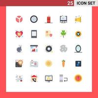conjunto de cores planas de interface móvel de 25 pictogramas de elementos de design de vetores editáveis de perfil de computador de dinamite cv multimídia