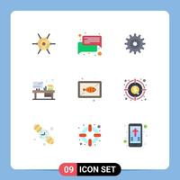 conjunto de 9 sinais de símbolos de ícones de interface do usuário modernos para pratos de frutos do mar, livro de peixes, elementos de design de vetores editáveis