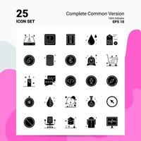 25 conjunto completo de ícones de versão comum 100 eps editáveis 10 arquivos idéias de conceito de logotipo de negócios design de ícone de glifo sólido vetor