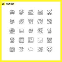 pacote de linha de 25 símbolos universais de elementos de design de vetores editáveis de mensagem de navio de tablet de ouro