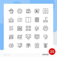 pacote de 25 sinais e símbolos de linhas modernas para mídia impressa na web, como elementos de design de vetores editáveis de globo de escudo de fala do armário
