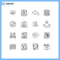 grupo de símbolos de ícone universal de 16 contornos modernos do outono digital desfazer visitante jogar elementos de design de vetores editáveis