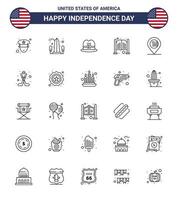 conjunto de 25 ícones do dia dos eua símbolos americanos sinais do dia da independência para localização entrada chapéu dia portas editáveis eua dia vetor elementos de design