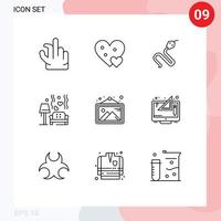 grupo de 9 contornos sinais e símbolos para elementos de design de vetores editáveis de caroço de animais de galeria