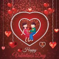 cartaz de desejo do dia dos namorados. ilustração vetorial. Corações vermelhos 3D com o casal. vetor