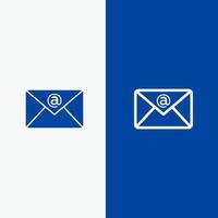 linha de correio de caixa de entrada de e-mail e ícone sólido de glifo banner azul linha e ícone sólido de glifo banner azul vetor