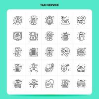 delinear 25 conjunto de ícones de serviço de táxi vetor design de estilo de linha ícones pretos conjunto de pictograma linear pacote de ideias de negócios móveis e web design ilustração vetorial