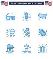 grupo de 9 blues definido para o dia da independência dos estados unidos da américa, como celebração bandeira estado país eua editável dia dos eua vetor elementos de design