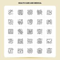 delinear 25 conjunto de ícones médicos e de saúde vetor design de estilo de linha ícones pretos conjunto de pictograma linear pacote de ideias de negócios móveis e web design ilustração vetorial
