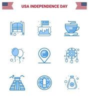 9 ícones criativos dos eua sinais modernos de independência e símbolos de 4 de julho da festa do dia americano celebram elementos de design de vetor de dia dos eua editáveis