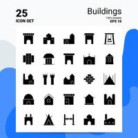 conjunto de ícones de 25 edifícios 100 eps editáveis 10 arquivos idéias de conceito de logotipo de negócios design de ícone de glifo sólido vetor