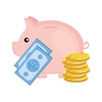 poupança porquinho com dinheiro em moedas vetor