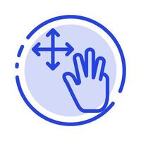gestos de três dedos seguram o ícone de linha de linha pontilhada azul vetor