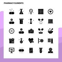 Conjunto de ícones de 25 elementos de farmácia modelo de ilustração vetorial de ícone de glifo sólido para web e ideias móveis para empresa de negócios vetor