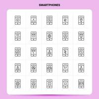 esboço 25 conjunto de ícones de smartphones vetor design de estilo de linha ícones pretos conjunto de pictograma linear pacote de ideias de negócios móveis e web design ilustração vetorial