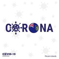 ilha pitcairn e tipografia de coronavírus covid19 bandeira do país fique em casa fique saudável cuide de sua própria saúde vetor