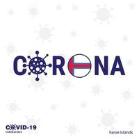 ilhas faroé tipografia de coronavírus covid19 bandeira do país fique em casa fique saudável cuide de sua própria saúde vetor