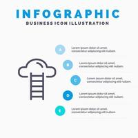 ícone de linha de interface de usuário de nuvem de escada com fundo de infográficos de apresentação de 5 etapas vetor