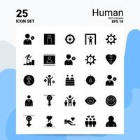 25 conjunto de ícones humanos 100 eps editáveis 10 arquivos idéias de conceito de logotipo de negócios design de ícone de glifo sólido vetor