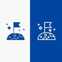 linha de espaço lento da lua e ícone sólido de glifo banner azul linha e ícone sólido de glifo banner azul vetor