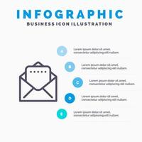 ícone de linha de correio de documento com fundo de infográficos de apresentação de 5 etapas vetor