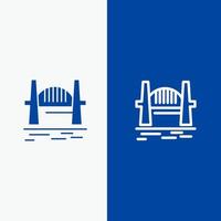 conjuntos de cidades de pontes da austrália porto de sydney linha e ícone sólido de glifo banner azul linha e ícone sólido de glifo banner azul vetor