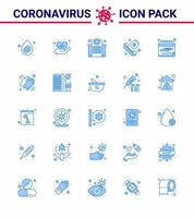 conjunto de ícones de prevenção de coronavírus 25 ícone azul, como data de quarentena, emergência de atendimento hospitalar, coronavírus viral 2019nov elementos de design de vetor de doença