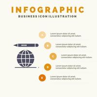 modelo de apresentação de infográficos de lápis de globo de educação mundial apresentação de 5 etapas vetor