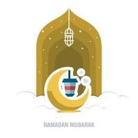 ramadan kareem design islâmico lua crescente e silhueta de cúpula de mesquita com padrão árabe e caligrafia vetor