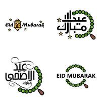 bela coleção de 4 escritos de caligrafia árabe usados em cartões de felicitações por ocasião de feriados islâmicos, como feriados religiosos eid mubarak happy eid vetor