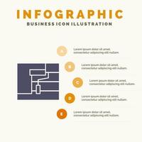 ferramenta de rolo de pintura de construção infográficos de ícone sólido 5 passos fundo de apresentação vetor