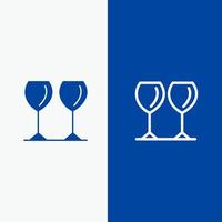óculos de vidro bebida linha de hotel e glifo ícone sólido bandeira azul vetor