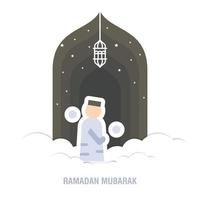 ramadan kareem design islâmico lua crescente e silhueta de cúpula de mesquita com padrão árabe e caligrafia vetor