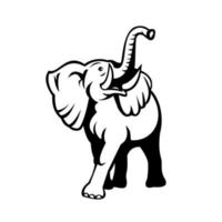 elefante com presa longa olhando para cima, mascote retrô preto e branco vetor