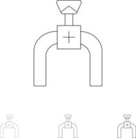 linha de gás de tubulação de gasoduto conjunto de ícones de linha preta fina e ousada vetor