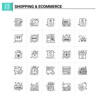 25 conjunto de ícones de comércio eletrônico de compras de fundo vetorial vetor