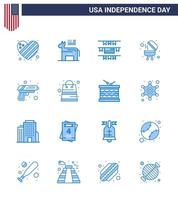16 ícones criativos dos eua sinais modernos de independência e símbolos de 4 de julho de bandeiras de segurança de armas arma churrasco editável dia dos eua elementos de design vetorial vetor