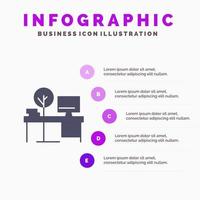 conforto mesa escritório lugar mesa ícone sólido infográficos 5 passos fundo de apresentação vetor